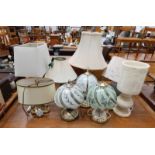 6 TABLE LAMPS INCLUDING ALABASTER SHADE AND BASE LAMP