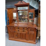 LATE 19TH CENTURY MAHOGANY MIRROR BACK SIDEBOARD OF 2 CENTRAL DRAWERS OVER PANEL DOOR FLANKED BY 2