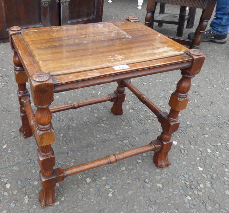 EARLY 20TH CENTURY OAK STOOL WITH CARVED DECORATION,