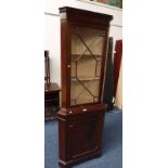 MAHOGANY CORNER CABINET WITH ASTRAGAL GLASS PANEL DOOR OVER PANEL DOOR 180 CM TALL