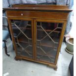 LATE 19TH CENTURY INLAID MAHOGANY BOOKCASE WITH 2 ASTRAGAL GLASS PANEL DOORS AND ADJUSTABLE SHELVES