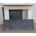 STONE FIRE SURROUND WITH SLATE BASE & BACK - 117 CM TALL X 141 CM WIDE Condition Report: