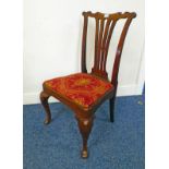 EARLY 20TH CENTURY MAHOGANY CHAIR ON SHAPED SUPPORTS