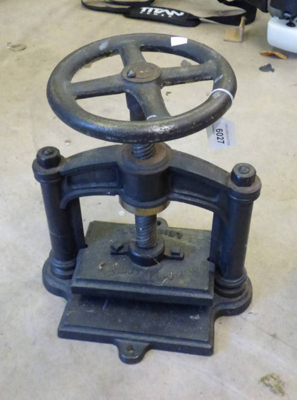 CAST IRON BOOK PRESS MARKED H. A.