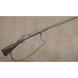 19TH CENTURY PERCUSSION MUSKET WITH 84CM LONG STEEL BARREL,