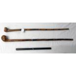 WIRE BOUND HARDWOOD TRIBAL STICK, ROOT WOOD HARDWOOD STICK & 1 OTHER,