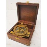 LATE 20TH CENTURY WEST LONDON BRASS COMPASS IN WOOD AND BRASS CASE