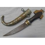 INDIAN KINJHAL WITH 22CM LONG SLIGHTLY CURVED BLADE, WHITE METAL,