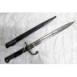 GERMAN 1908 MAUSER BAYONET WITH A 29CM BLADE, BRAZILIAN STEEL MOUNTED LEATHER SCABBARD,