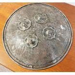 MIDDLE EASTERN DHAL / HAND SHIELD, THE STEEL BODY ETCHED WITH DECORATION TO INCLUDE SOLDIERS,