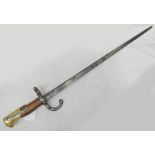 FRENCH 1874 GRAS SWORD BAYONET, T SECTION STEEL BLADE AT 52CM LONG. ENGRAVED MRE.