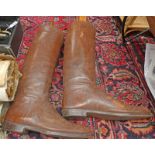 PAIR OF BROWN LEATHER BOOTS WITH WOODEN TREES Condition Report: Heel to toe is 30.