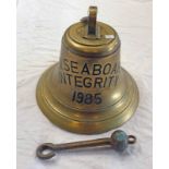 BRASS SHIPS BELL MARKED 'M V SEABOARDS INTERGRITY 1985' LEA & UTLEY NO.