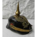 COMPOSITE BADEN NCO'S PICKELHAUBE WITH BLACK LEATHER SKULL, BRASS MOUNTS, SPIKE FINIAL,