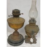 GILT METAL PARAFFIN LAMP AND ONE OTHER WITH DECORATIVE BODY -2-