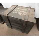 WOODEN LUGGAGE TRUNK WITH ABERDEEN ADDRESS TO TOP