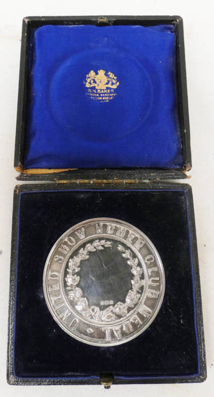 PIGEON RACING - UNITED SHOW HOMER CLUB MEDAL, SOLID SILVER HALLMARKED BIRMINGHAM 1913,