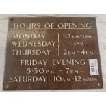 METAL "HOURS OF OPENING" SHOP PLAQUE,