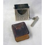 INDIAN SILVER PRAYER BOOK COVER WITH FOLIATE DECORATION & ASSOCIATED EXTENDING PENCIL MARKED S