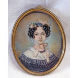 MID 19TH CENTURY PORTRAIT MINIATURE OF LADY IN A BLACK DRESS, INDISTINCTLY SIGNED & DATED 1834 - 6.