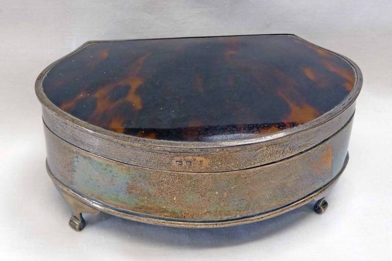 SILVER TORTOISESHELL LIDDED JEWELLERY BOX WITH FITTED INTERIOR,