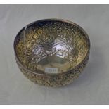 INDIAN SILVER BOWL WITH EMBOSSED DECORATION DEPICTING ELEPHANTS, HARES, DEER'S, DOGS ETC - 11.