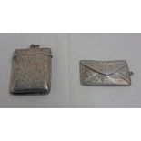 SILVER ENVELOPE TWIN STAMP HOLDER WITH ENGRAVED DECORATION, CHESTER 1914,