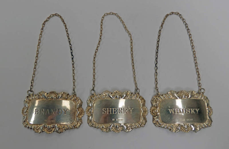 3 SILVER BOTTLE LABELS : BRANDY,