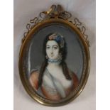 FRAMED PORTRAIT MINIATURE OF LA DANSEUSE BARBERINI SIGNED DUVAL - 8.2 CM X 6.