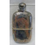 SILVER HIP FLASK WITH HINGED LID,