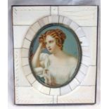 IVORINE FRAMED PORTRAIT MINIATURE OF LADY IN WHITE DRESS INITIALLED P S - 8 X 6.