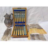 6 SILVER PLATED FRUIT FORKS & KNIVES WITH MOTHER OF PEARL HANDLES & 6 OTHER SILVER PLATED KNIVES &