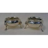 PAIR VICTORIAN SILVER SALTS ON 3 HOOF FEET,