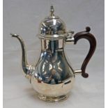 SILVER COFFEE POT WITH HINGED DOME LID & SCROLL HANDLE,