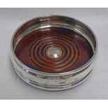 MODERN SILVER WINE COASTER WITH TURNED WOODEN BASE