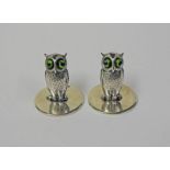 PAIR SILVER OWL NAME PLACE HOLDERS BY SAMPSON MORDAN & CO,