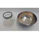 SILVER MOUNTED CRACKLE VASE & WHITE METAL BOWL WITH THERESA COIN INSERT