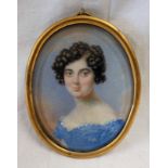 19TH CENTURY GILT FRAMED PORTRAIT MINIATURE OF A LADY IN A BLUE DRESS - 6.