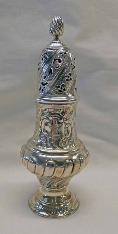 VICTORIAN SILVER SUGAR CASTOR WITH TWIST DECORATION BY CARRINGTON & CO.