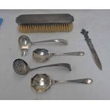 SILVER LADLE, SILVER SIFTER SPOON, 2 SILVER JAM SPOONS,