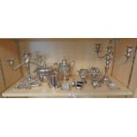 SELECTION OF SILVER PLATED WARE INCLUDING 2 CANDLEABRA, CRUET SET,