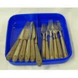 6 SILVER FRUIT FORKS & KNIVES SHEFFIELD 1889,