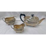 SILVER 3 PIECE TEASET ON BUN FEET, CHESTER 1923 RETAILED BY JAMES CARR,