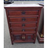 CHINESE HARDWOOD CUTLERY CABINET OF 4 DRAWERS OVER 2 PANEL DOORS