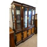 EASTERN HARDWOOD BREAKFRONT DRESSER WITH GLASS SHELVED INTERIOR BEHIND 4 GLAZED PANEL DOORS OVER