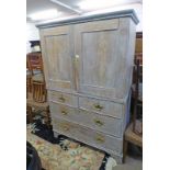 19TH CENTURY LIMED OAK TALLBOY WITH 2 PANEL DOORS OVER 2 SHORT & 2 LONG DRAWERS ON BRACKET SUPPORTS,