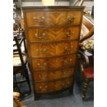 WALNUT BOW FRONT CHEST OF 6 DRAWERS ON BRACKET SUPPORTS,
