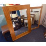 PINE FRAMED OVERMANTLE MIRROR & OAK FRAMED MIRROR,