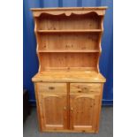 PINE DRESSER WITH SHELF BACK OVER BASE OF 2 DRAWERS & 2 PANEL DOORS 176 CM TALL