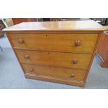 19TH CENTURY CHEST OF 3 LONG DRAWERS ON BUN FEET,